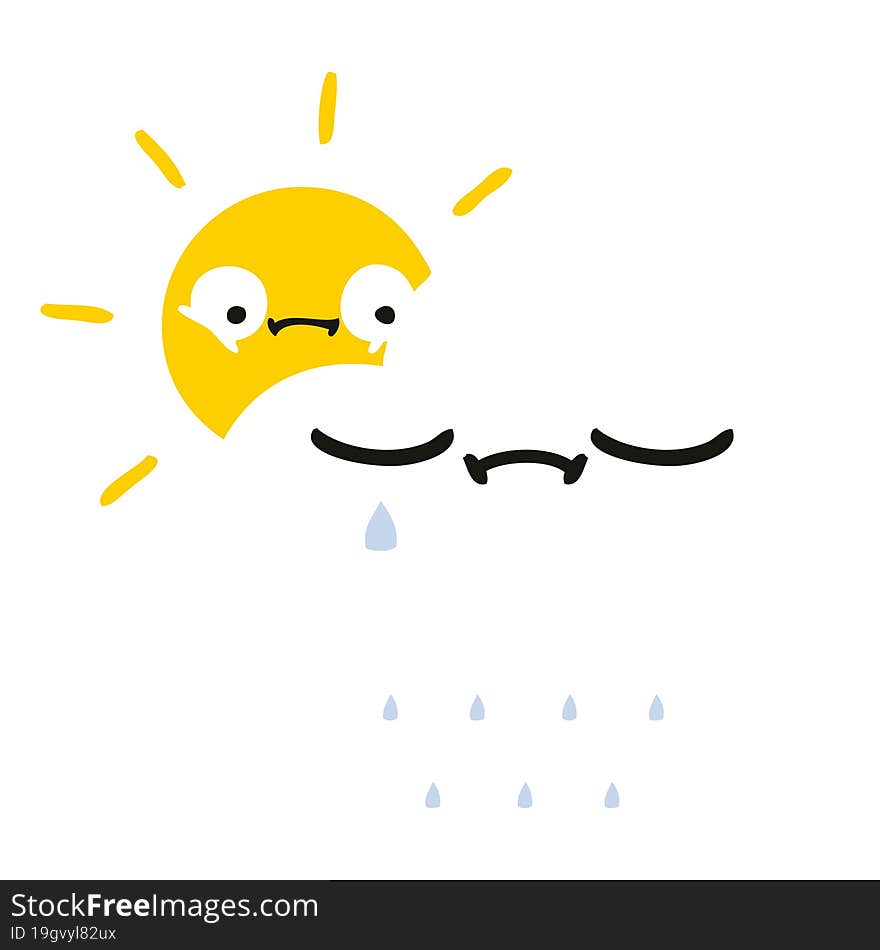 flat color retro cartoon sunshine and rain cloud