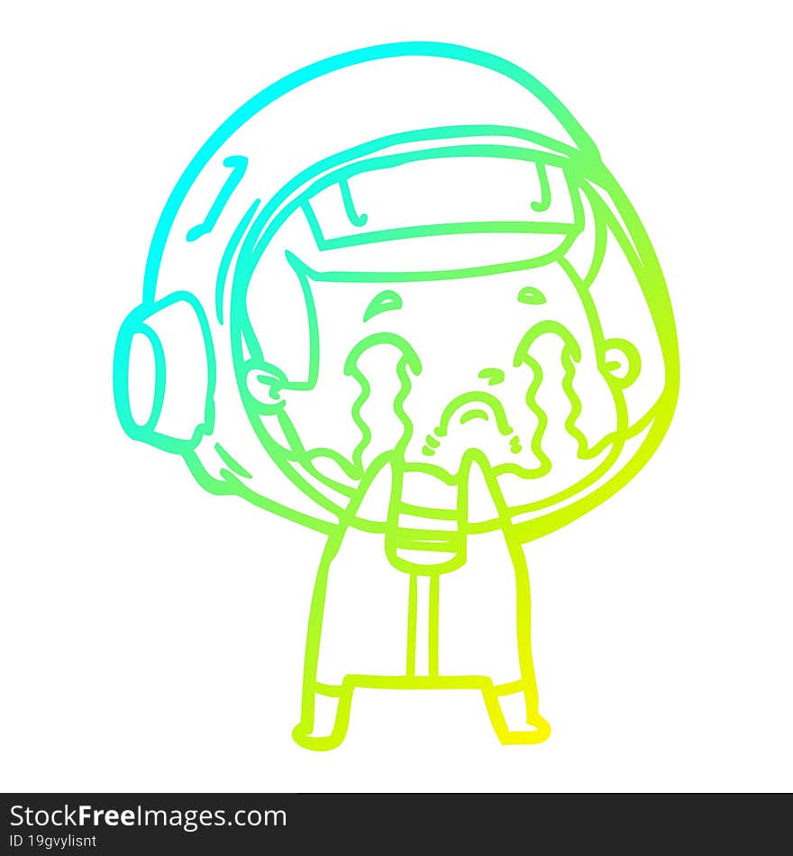 cold gradient line drawing cartoon crying astronaut