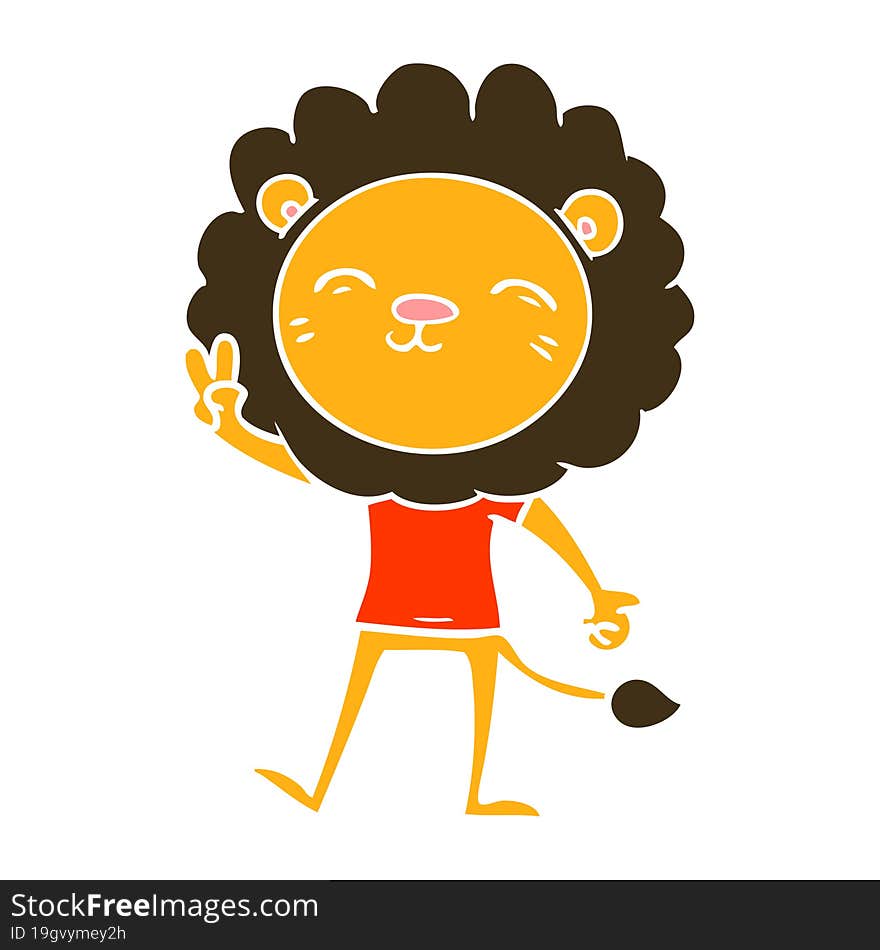 flat color style cartoon lion giving peac sign