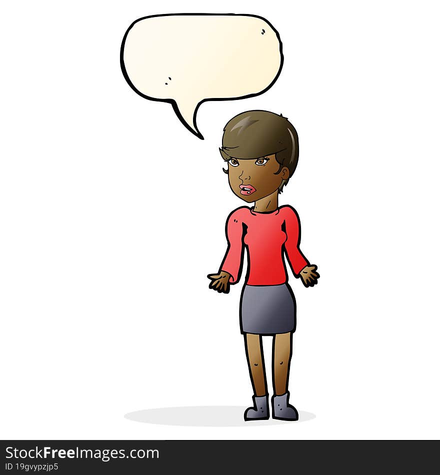 cartoon confused woman with speech bubble