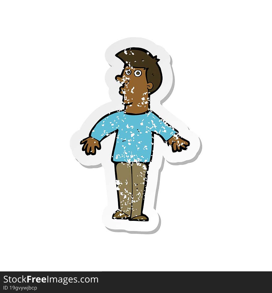 retro distressed sticker of a cartoon surprised man