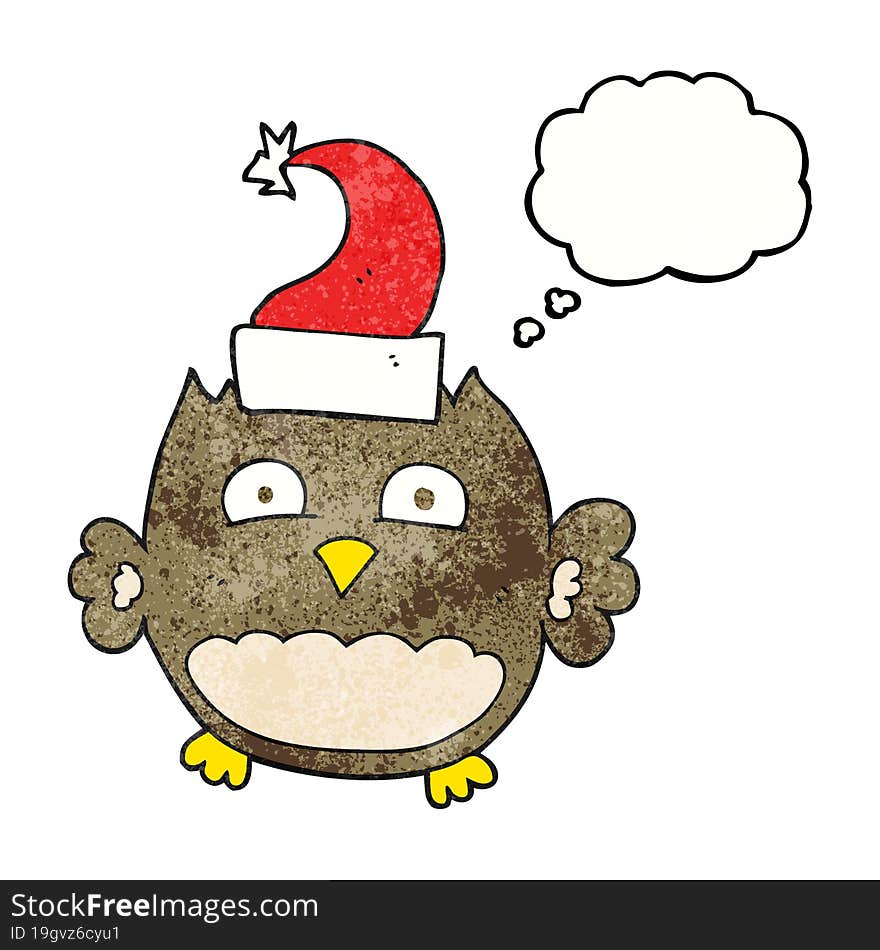 thought bubble textured cartoon owl wearing christmas hat