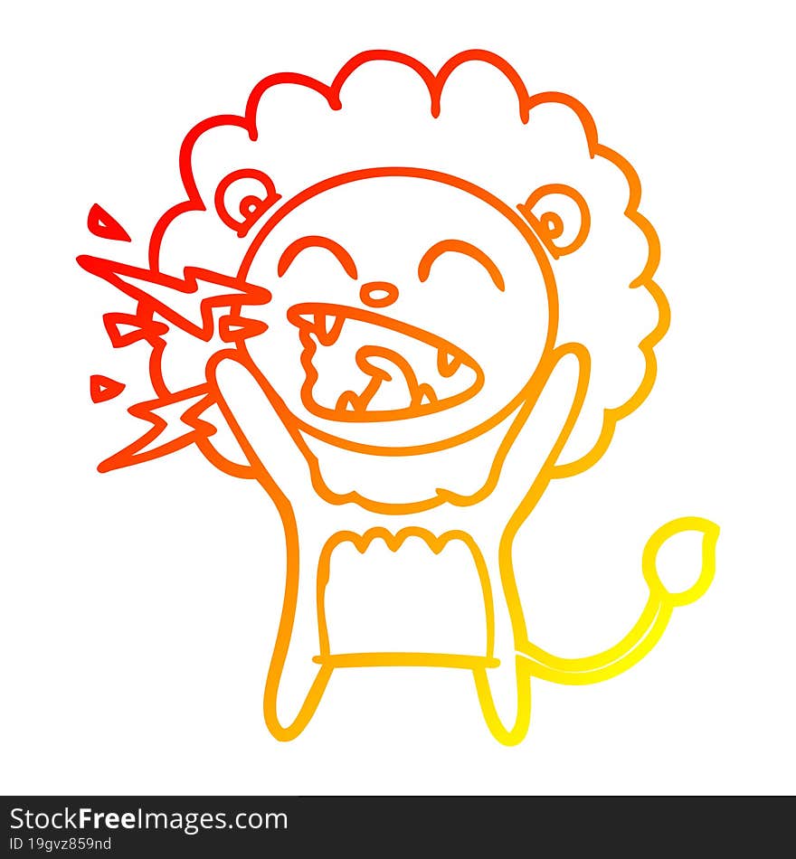 warm gradient line drawing cartoon roaring lion