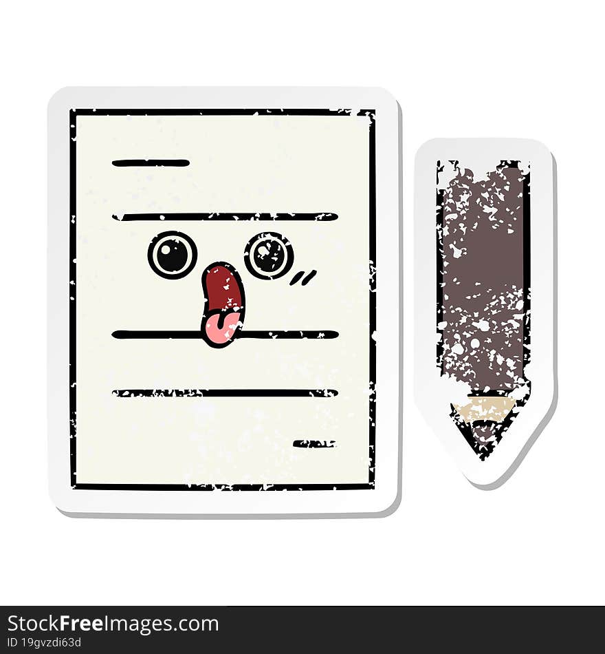 distressed sticker of a cute cartoon test paper