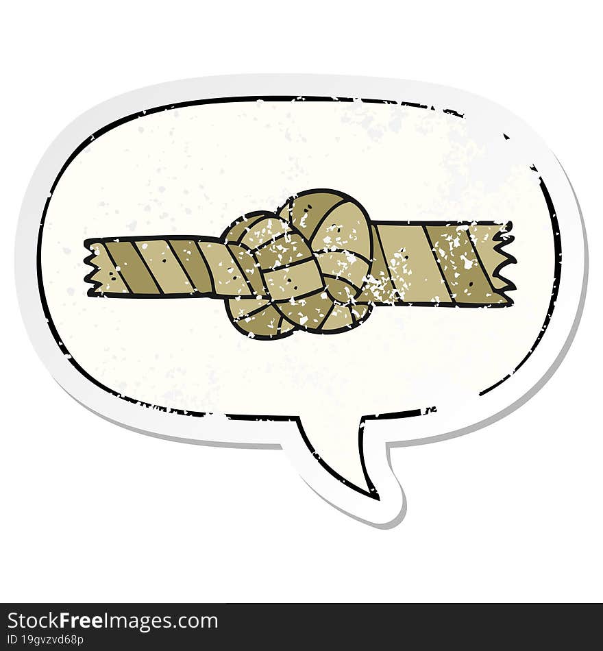 Cartoon Knotted Rope And Speech Bubble Distressed Sticker