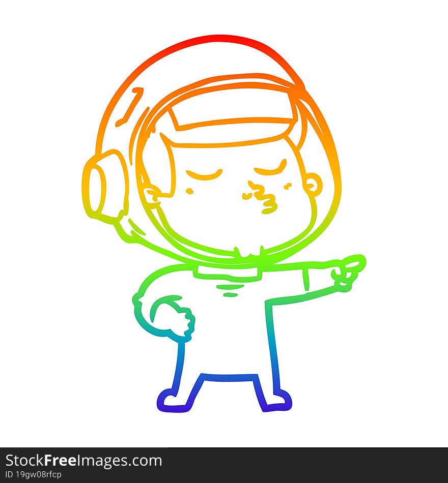 Rainbow Gradient Line Drawing Cartoon Confident Astronaut