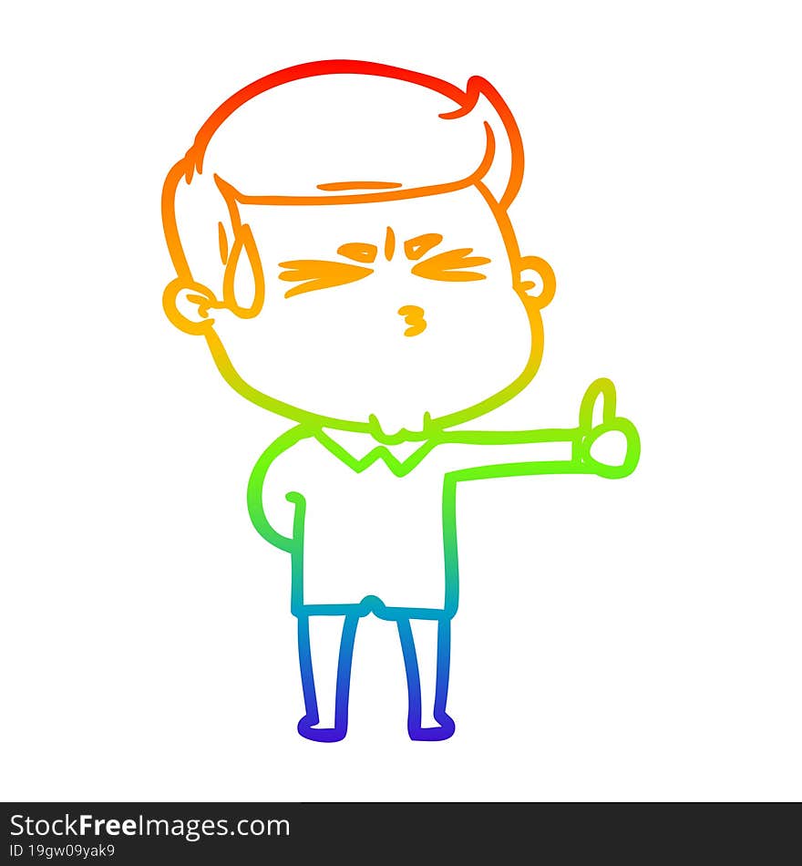 Rainbow Gradient Line Drawing Cartoon Man Sweating