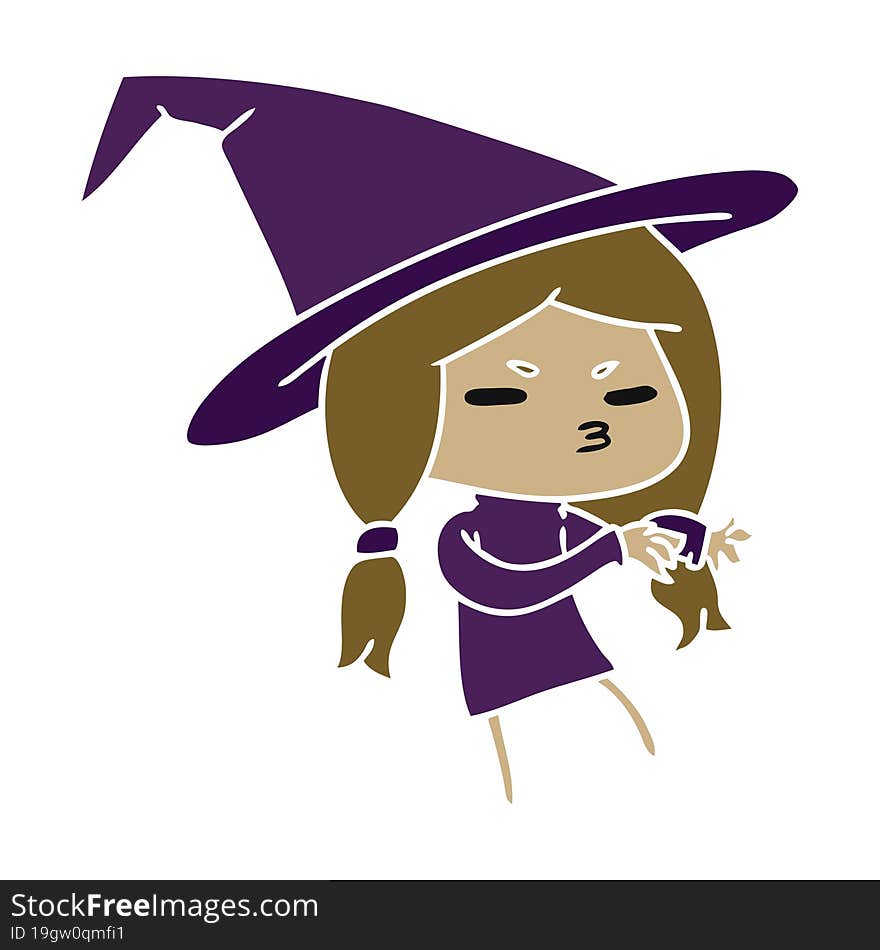 cartoon of a cute witch kawaii girl