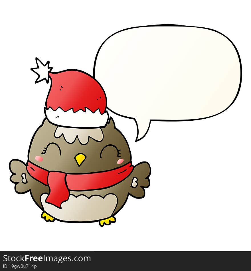 cute christmas owl and speech bubble in smooth gradient style