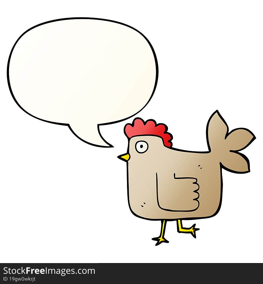 cartoon chicken with speech bubble in smooth gradient style