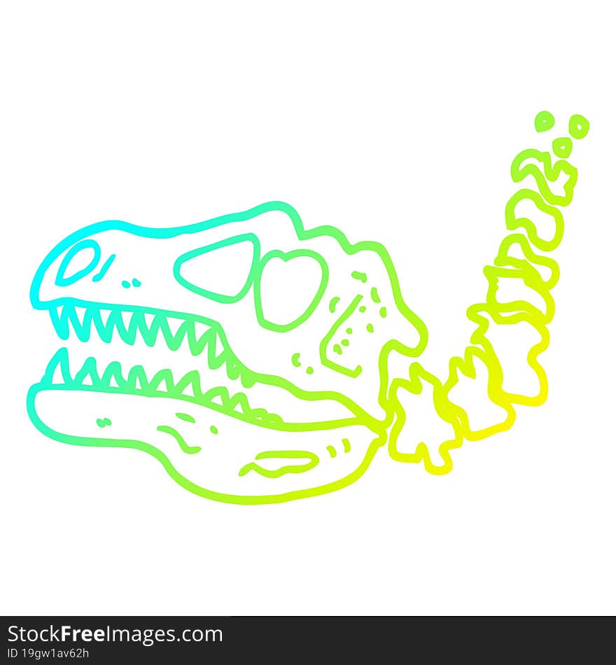 cold gradient line drawing of a cartoon dinosaur bones