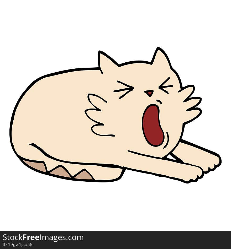 Hand Drawn Doodle Style Cartoon Yawning Cat