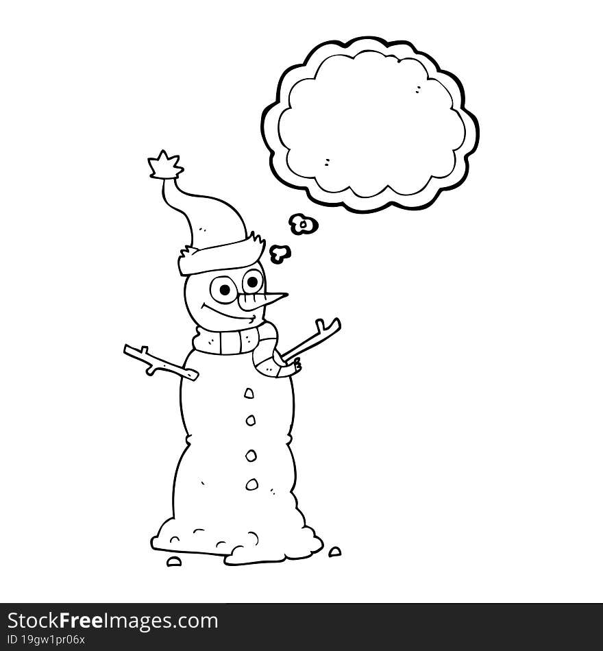 freehand drawn thought bubble cartoon snowman