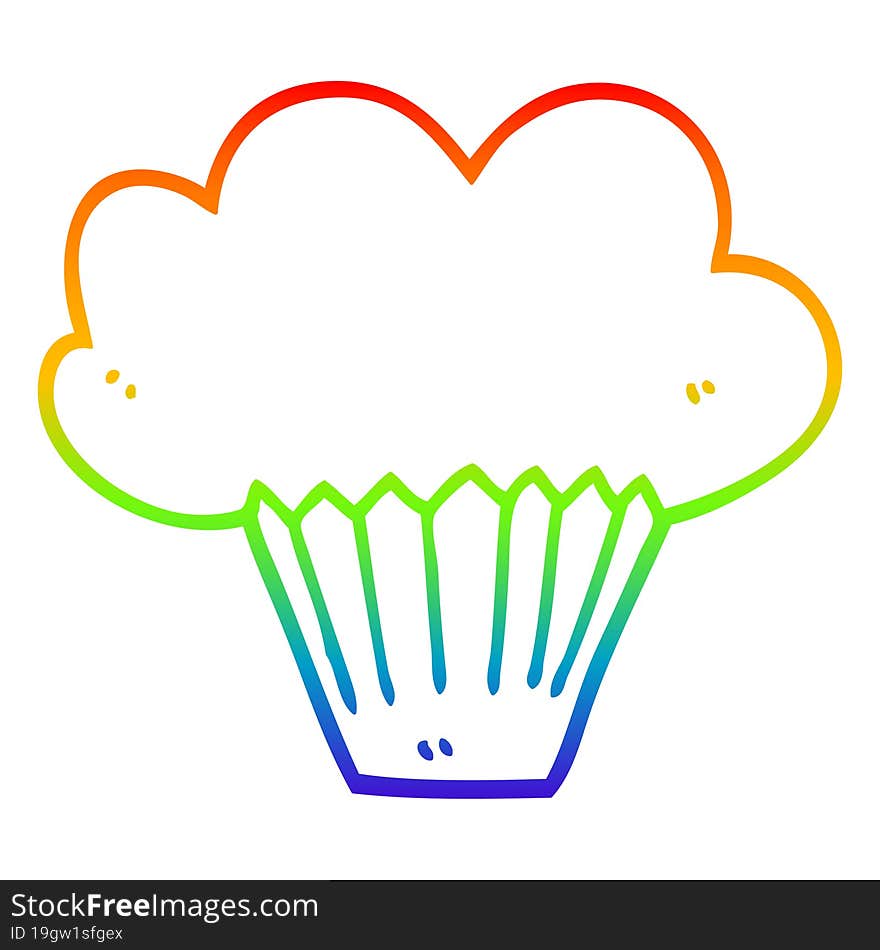 Rainbow Gradient Line Drawing Cartoon Muffin