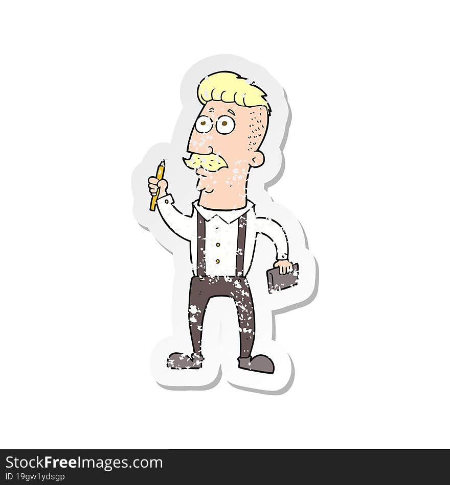 Retro Distressed Sticker Of A Cartoon Man With Notebook