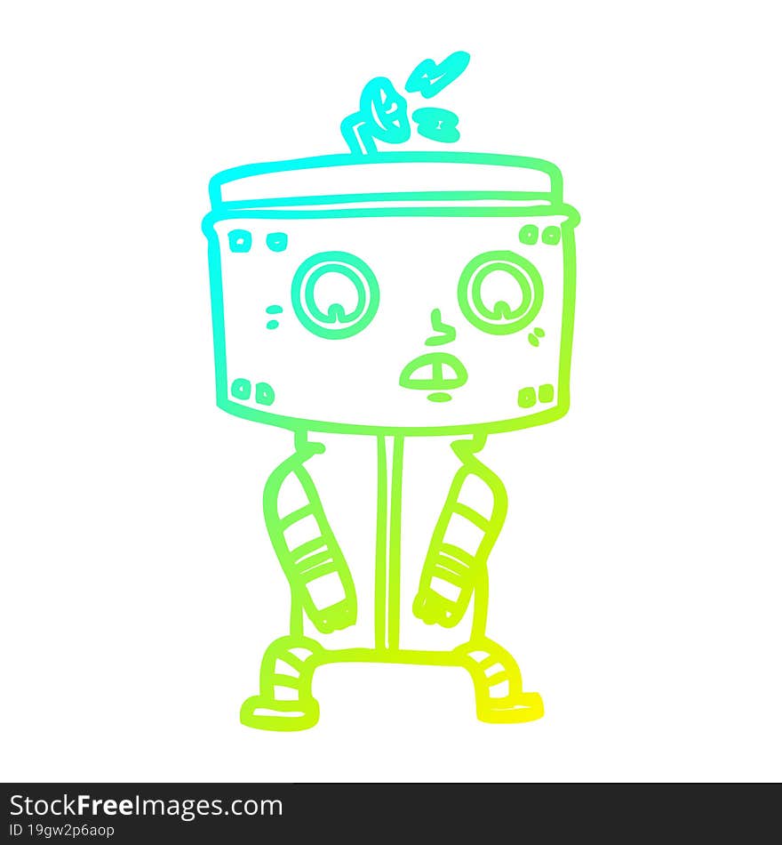 cold gradient line drawing of a cartoon robot