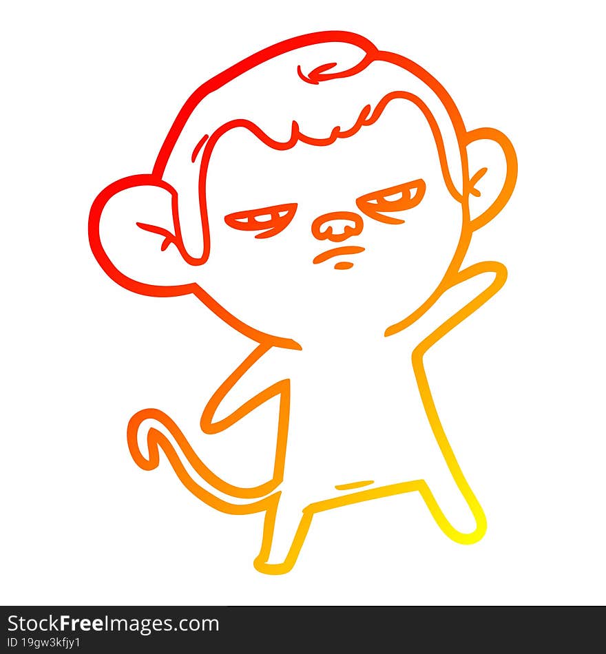 warm gradient line drawing of a cartoon monkey