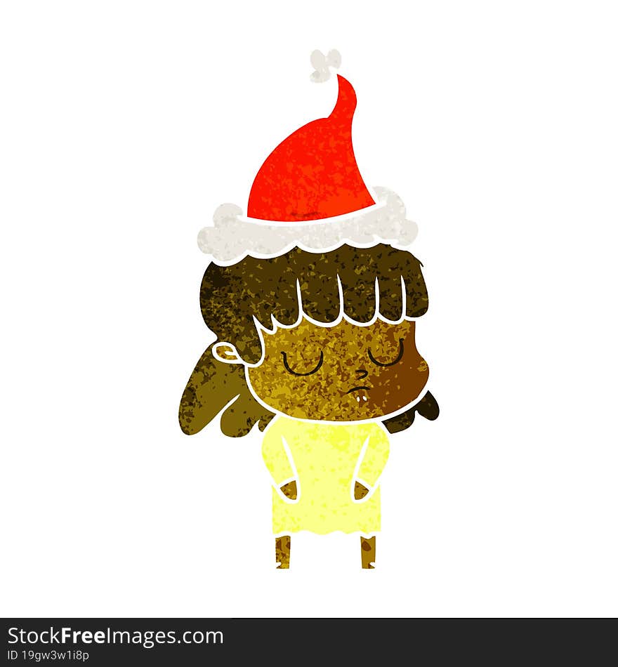 retro cartoon of a indifferent woman wearing santa hat