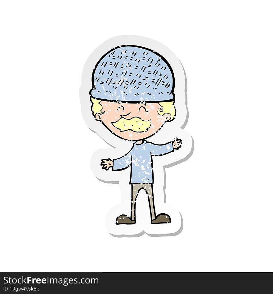 Retro Distressed Sticker Of A Cartoon Man Wearing Hat