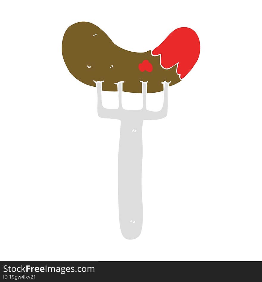 flat color style cartoon sausage on fork