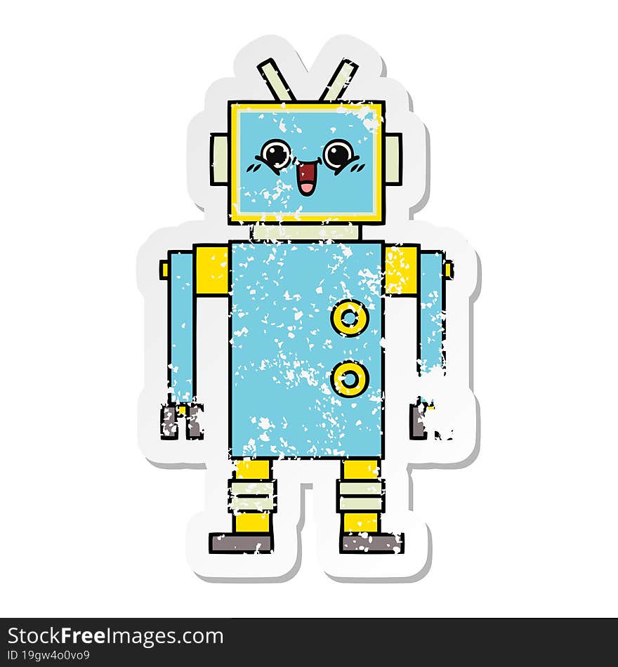 Distressed Sticker Of A Cute Cartoon Robot