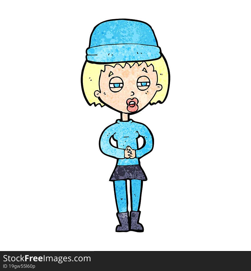 cartoon woman wearing winter hat