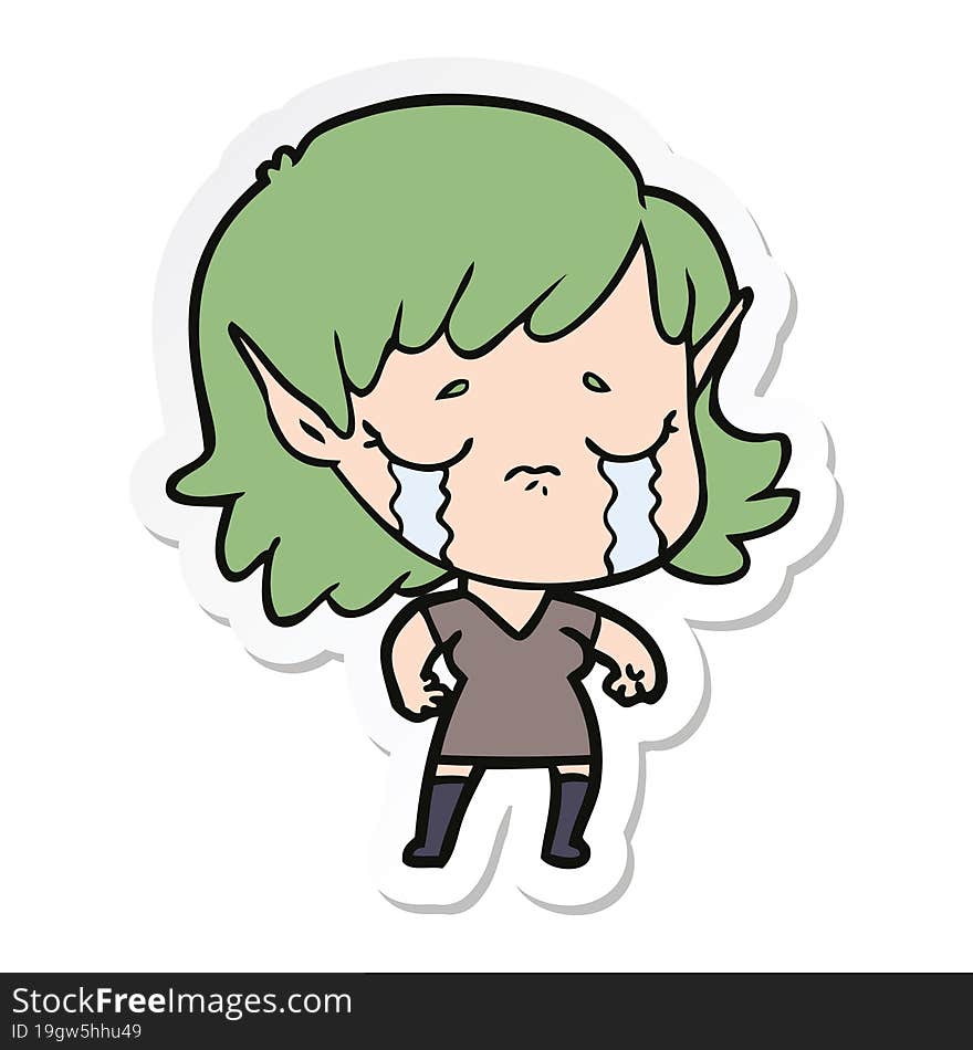 sticker of a cartoon crying elf girl