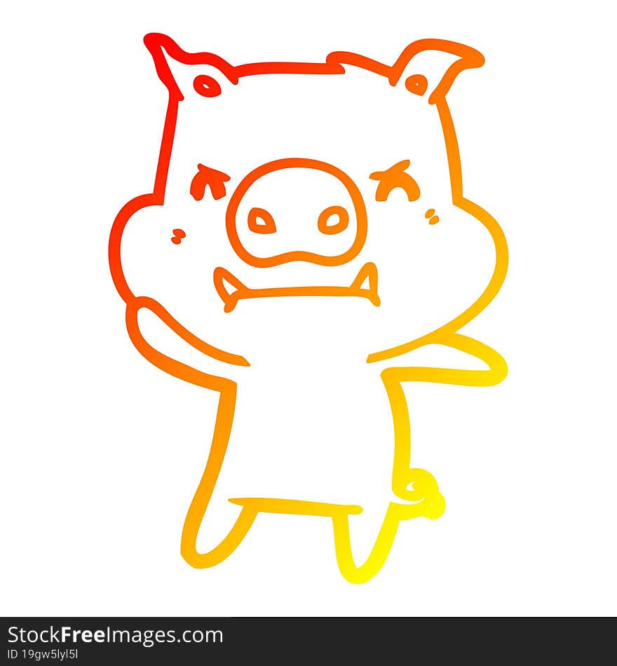 warm gradient line drawing angry cartoon pig