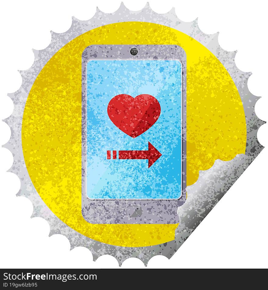 dating app on cell phone graphic vector illustration round sticker stamp. dating app on cell phone graphic vector illustration round sticker stamp