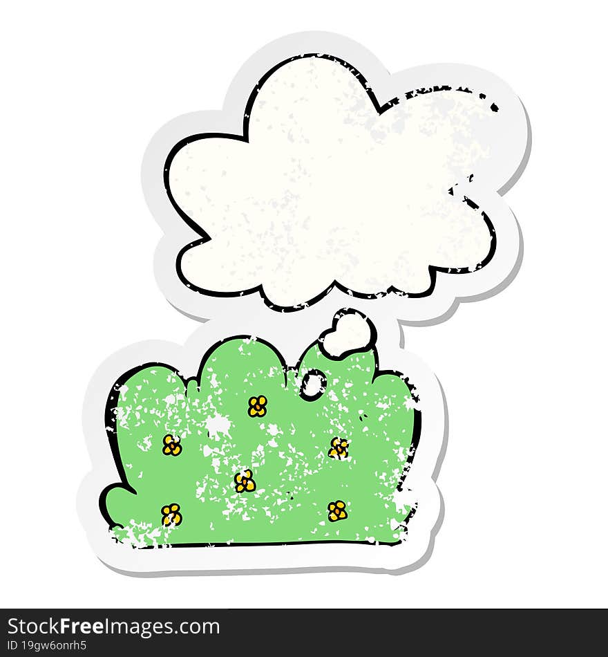 cartoon hedge and thought bubble as a distressed worn sticker