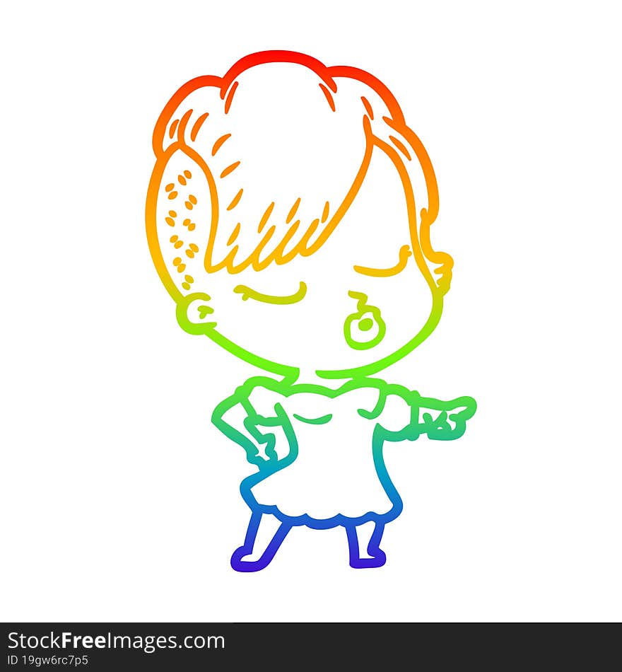 rainbow gradient line drawing cartoon pretty hipster girl