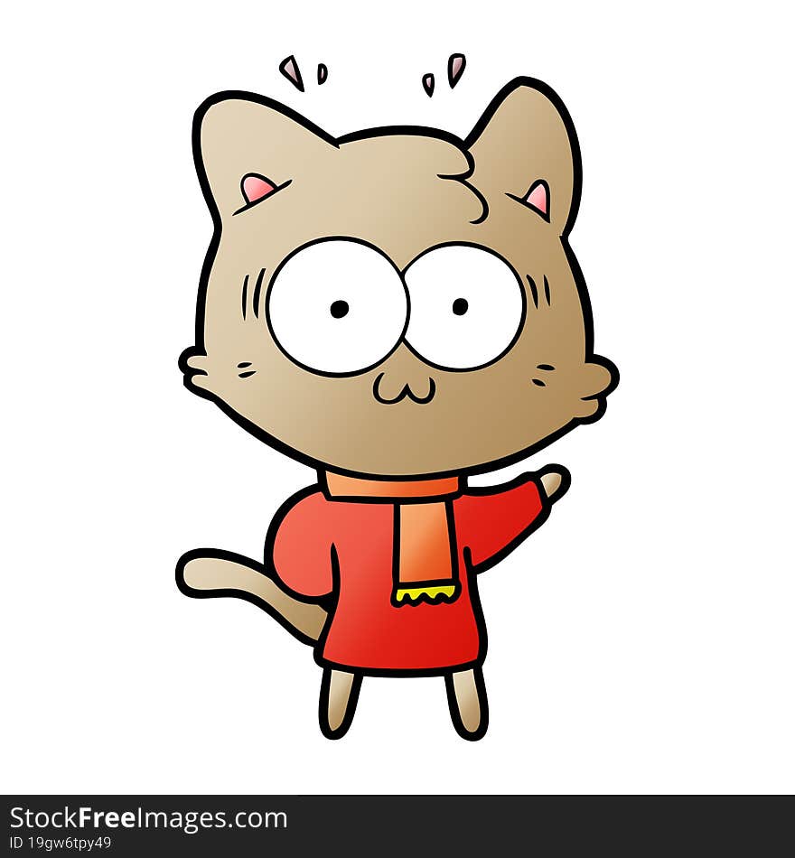 cartoon surprised cat wearing warm winter clothes. cartoon surprised cat wearing warm winter clothes