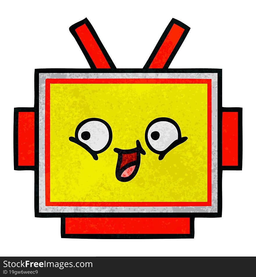 Retro Grunge Texture Cartoon Robot Head