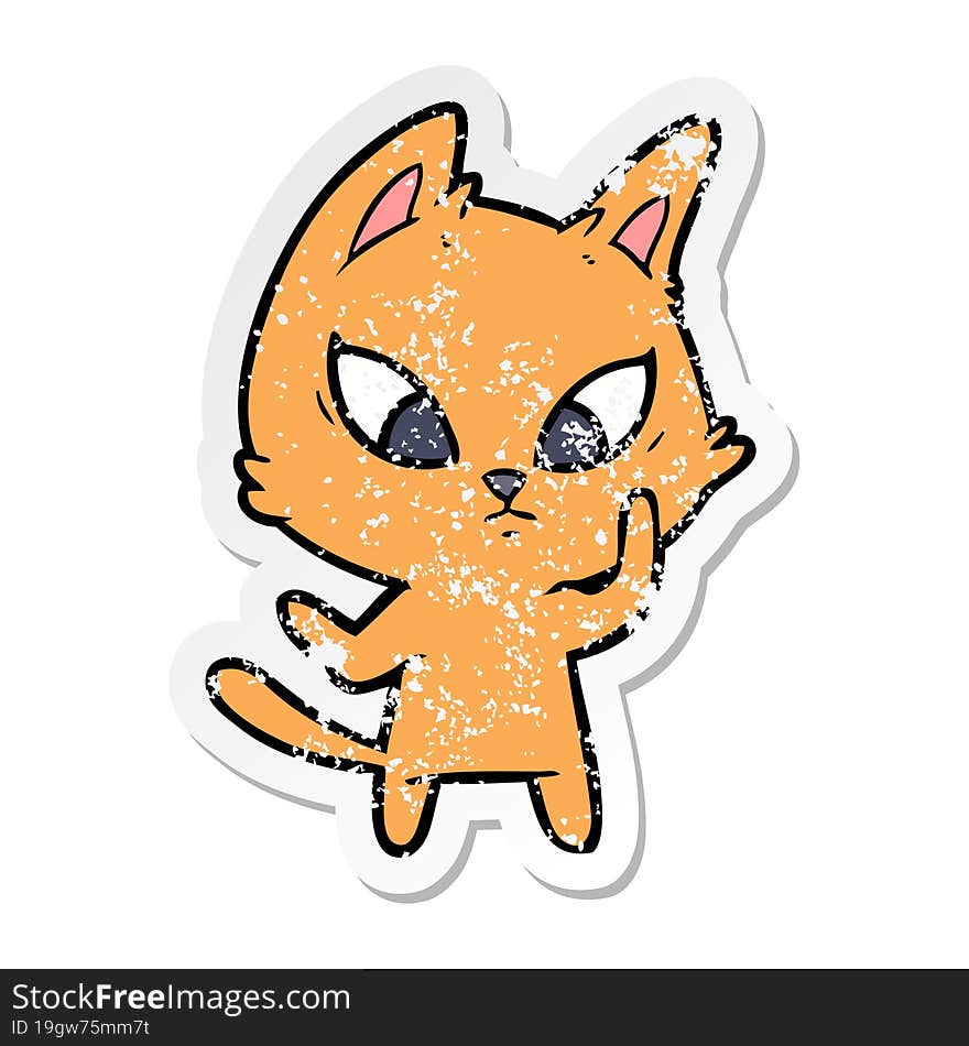 Distressed Sticker Of A Confused Cartoon Cat