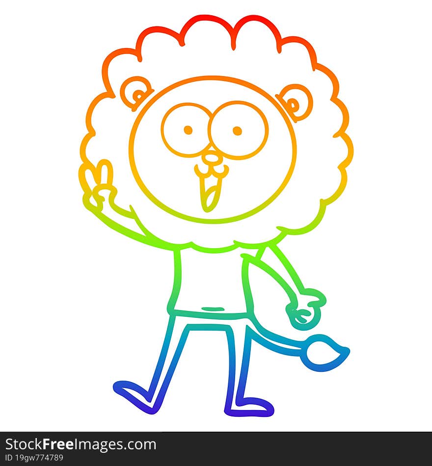 rainbow gradient line drawing of a happy cartoon lion