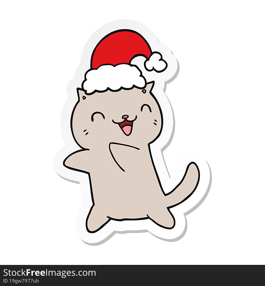 sticker of a cute cartoon christmas cat