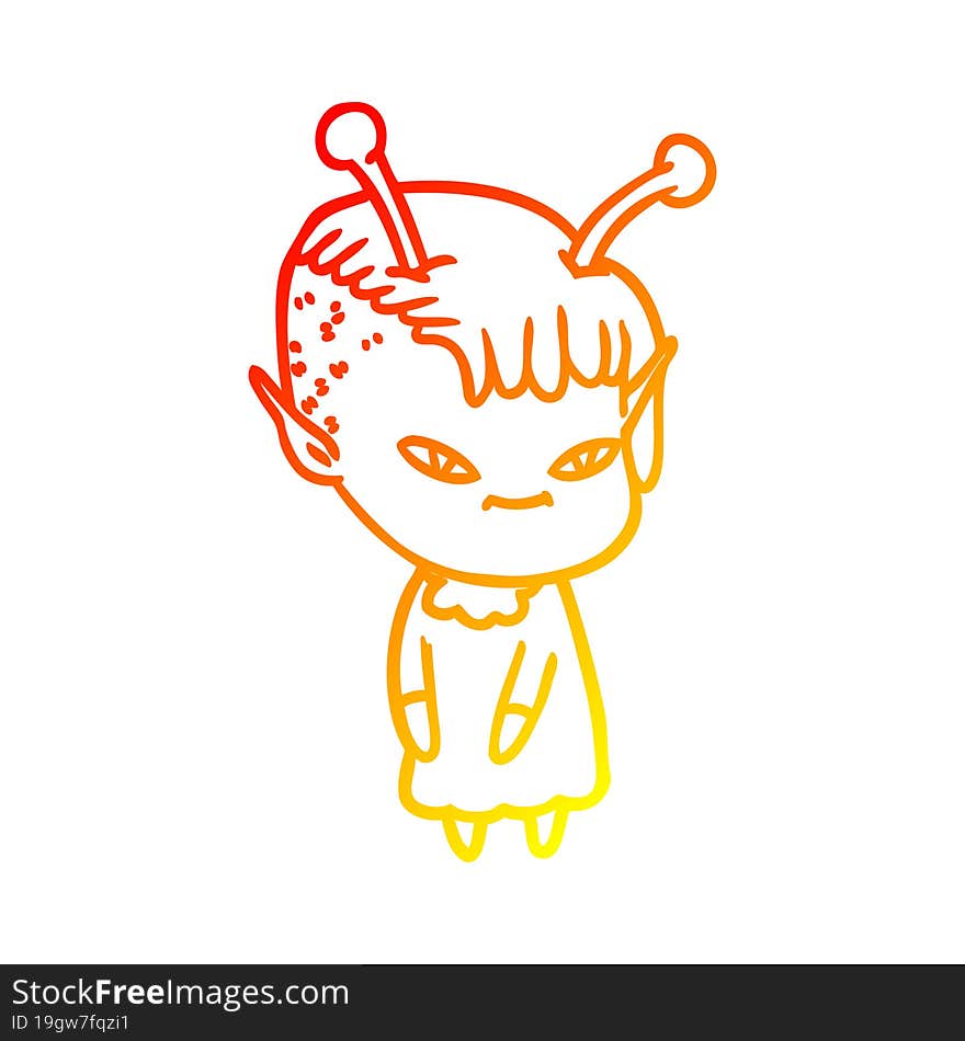 warm gradient line drawing cute cartoon alien girl