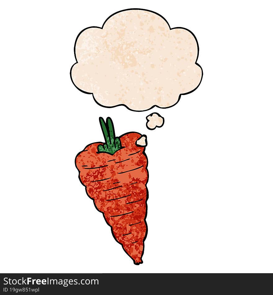 cartoon carrot and thought bubble in grunge texture pattern style