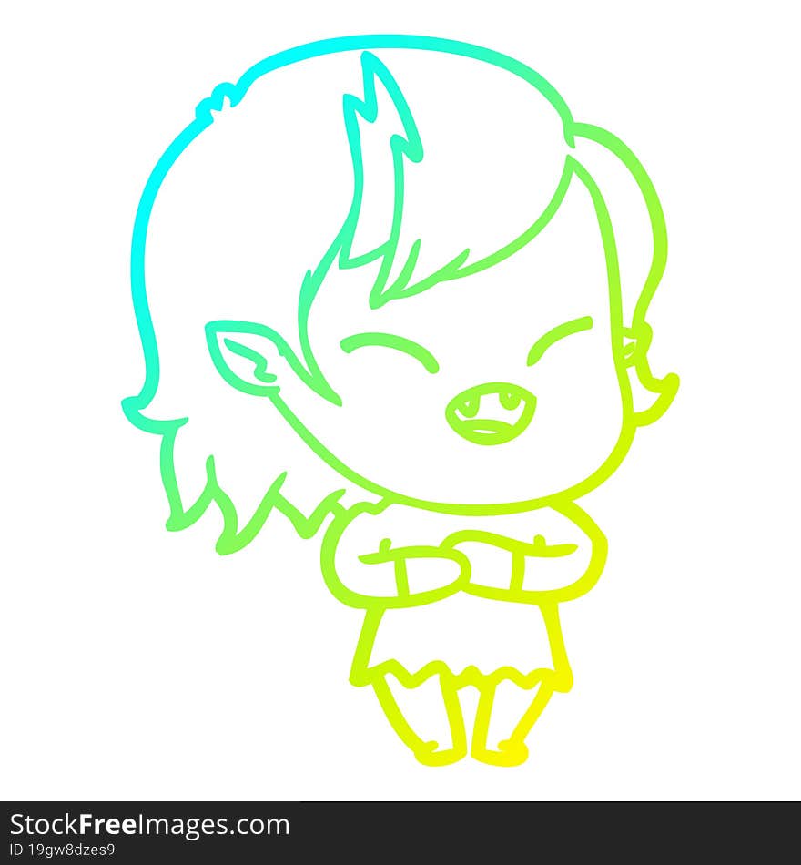 cold gradient line drawing of a cartoon laughing vampire girl