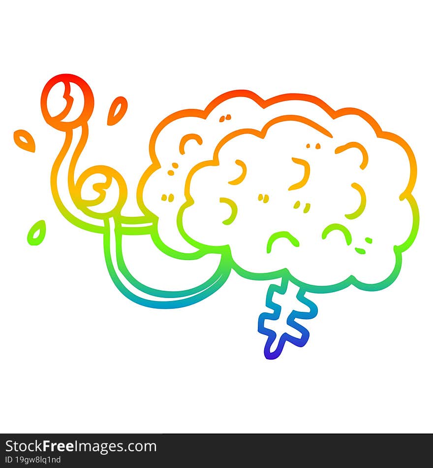 Rainbow Gradient Line Drawing Cartoon Monster Brain