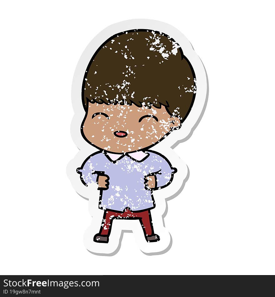 distressed sticker of a happy cartoon boy