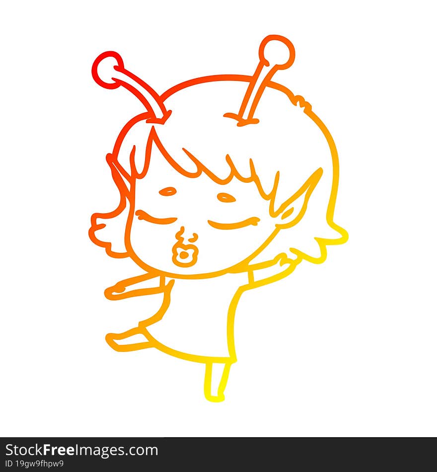 warm gradient line drawing cute alien girl cartoon