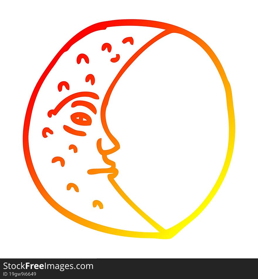 warm gradient line drawing cartoon crescent moon with face