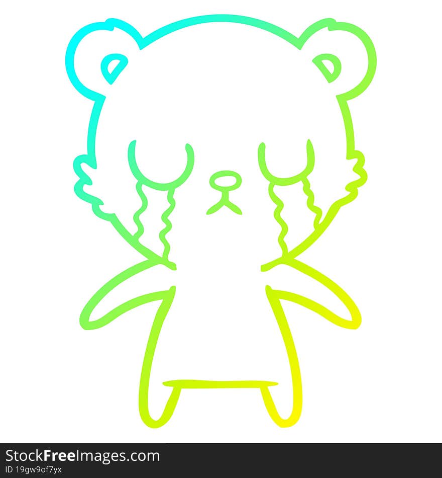 cold gradient line drawing crying cartoon bear