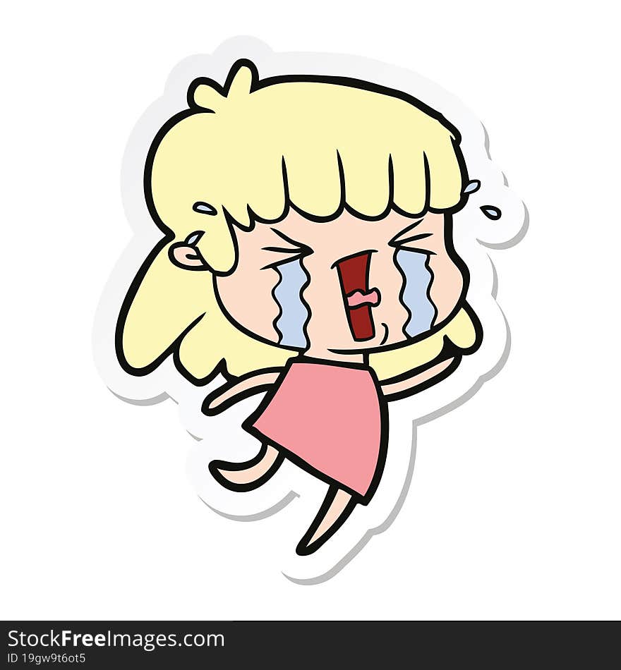 sticker of a cartoon woman in tears