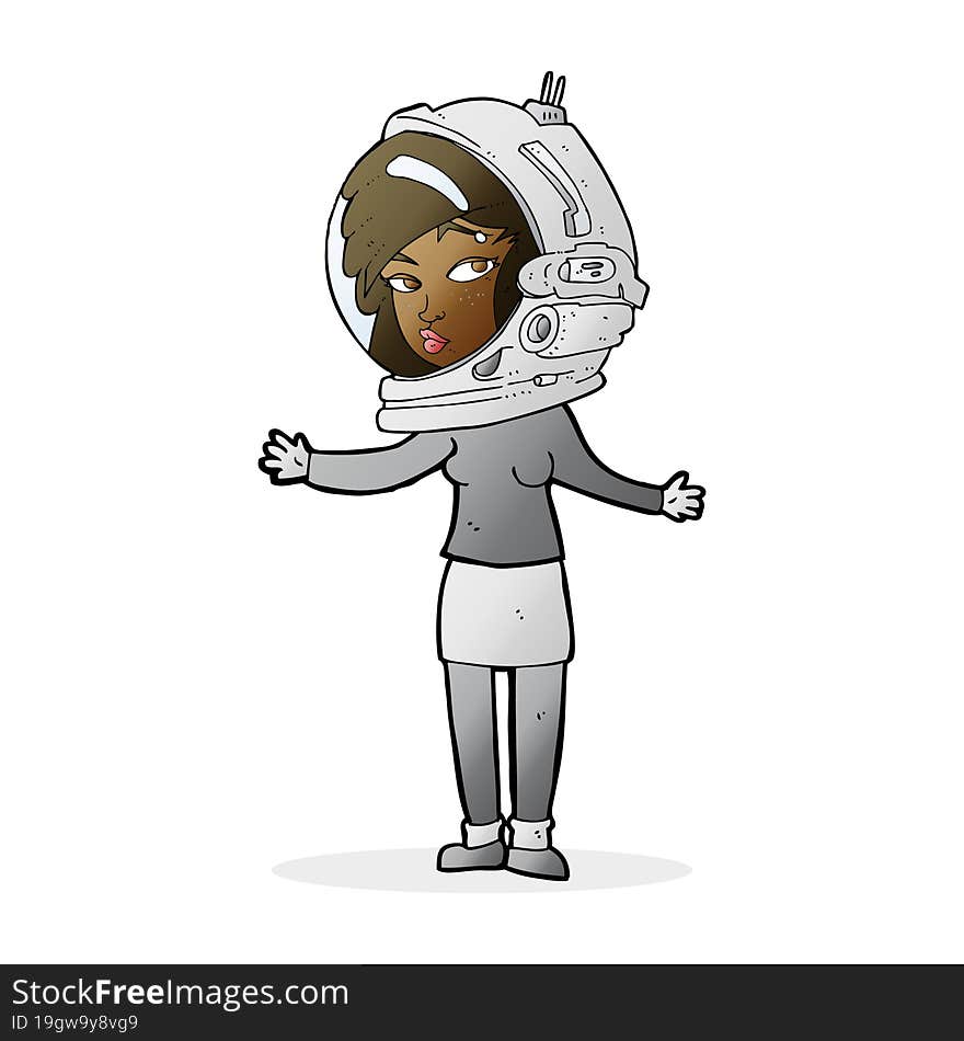 Cartoon Woman Wearing Astronaut Helmet