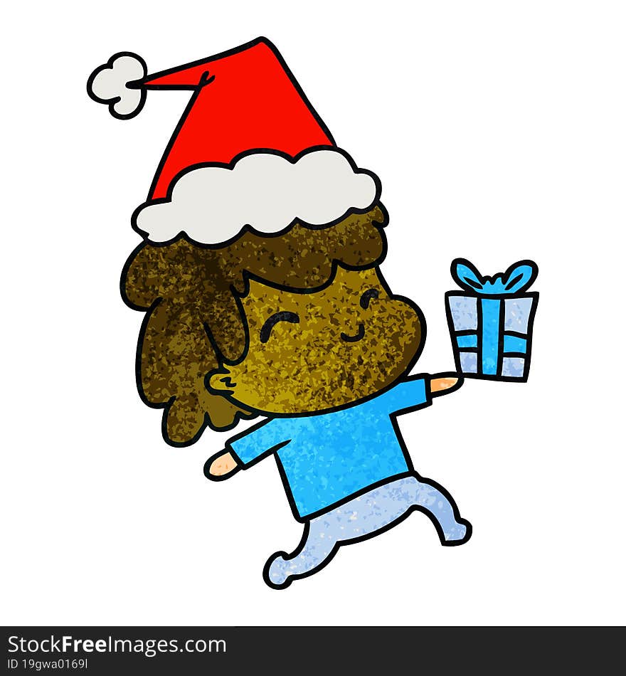 hand drawn christmas textured cartoon of kawaii boy