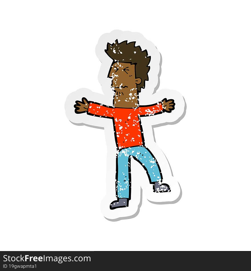 Retro Distressed Sticker Of A Cartoon Stressed Man