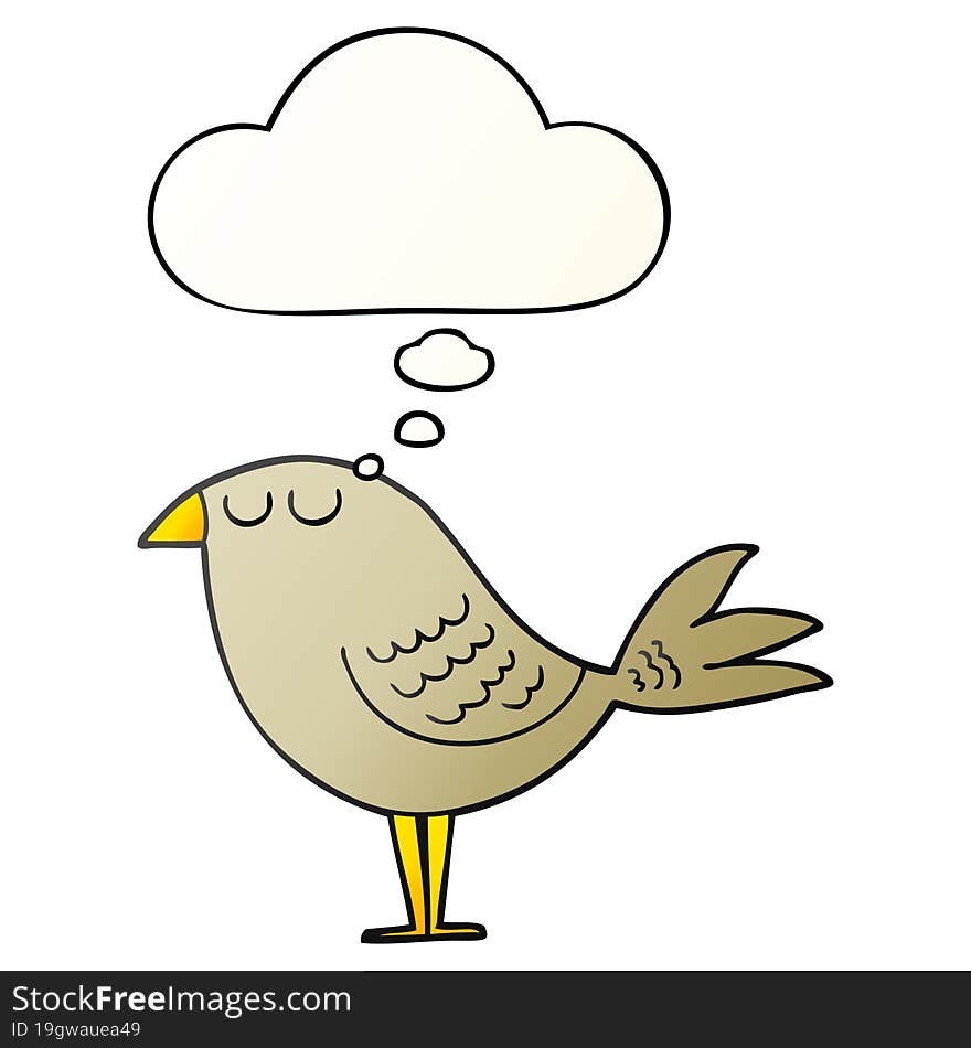 cartoon bird with thought bubble in smooth gradient style