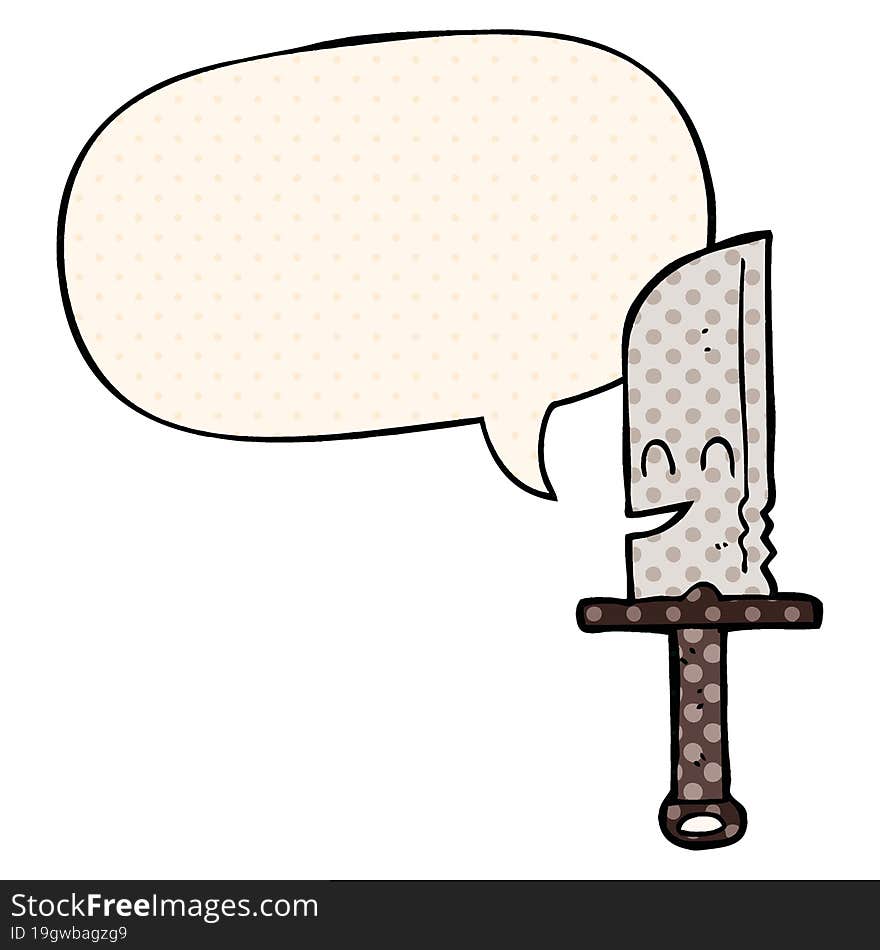 Cartoon Knife And Speech Bubble In Comic Book Style